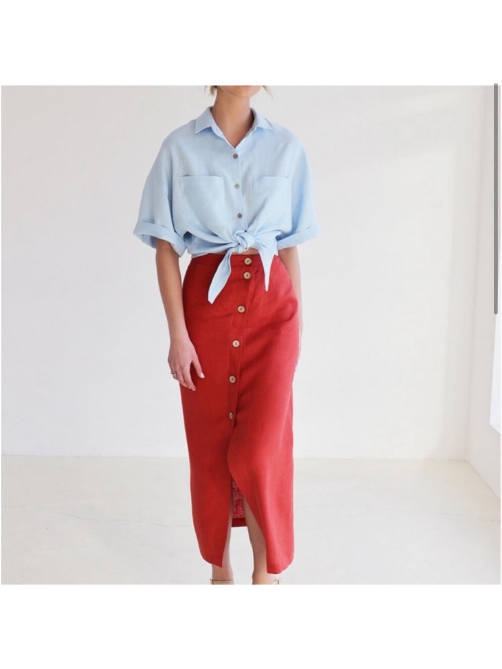 Linen Handmade Studio Cybile Button Front Linen Skirt XL
